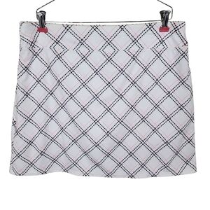 Coral Bay Golf Tennis Skort Skirt Size L White Pink Black Plaid Pleated Back